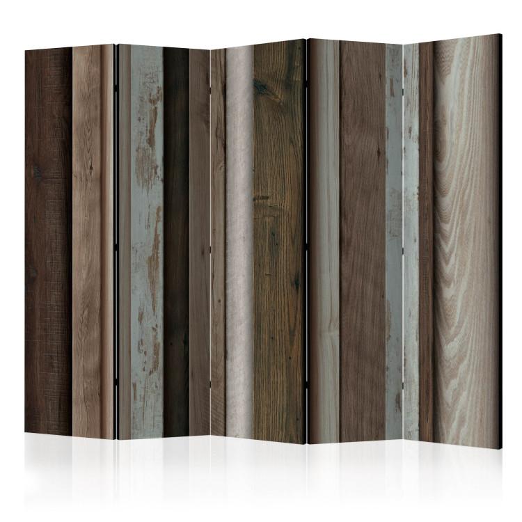 Room Divider Wooden Fan II (5-piece) - brown wood texture pattern