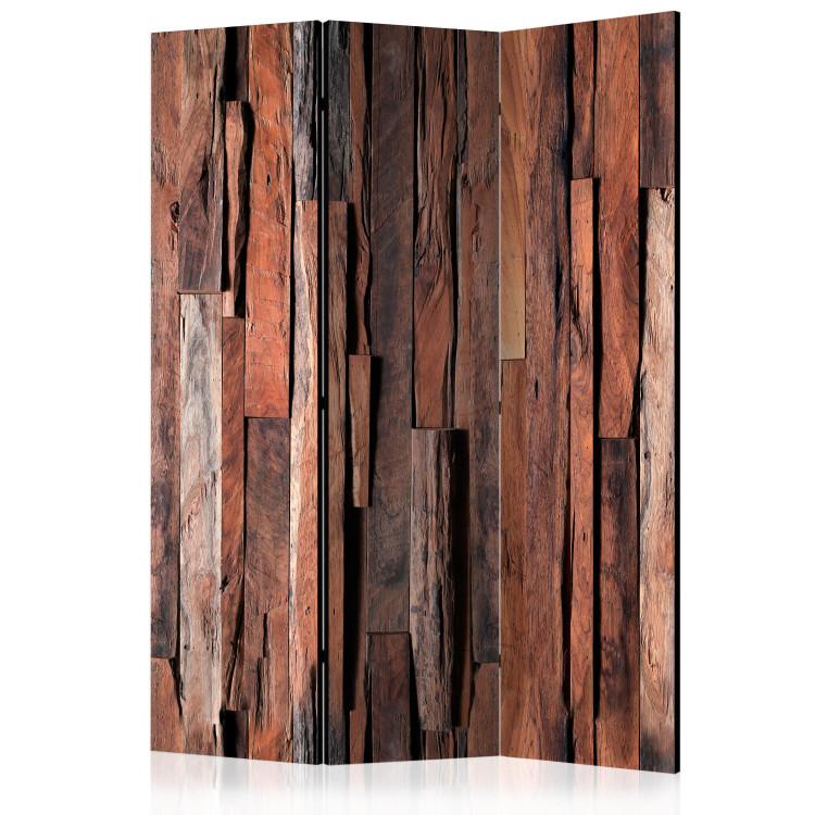 Room Divider Honeyed Planks (3-piece) - wooden pattern in warm brown tones