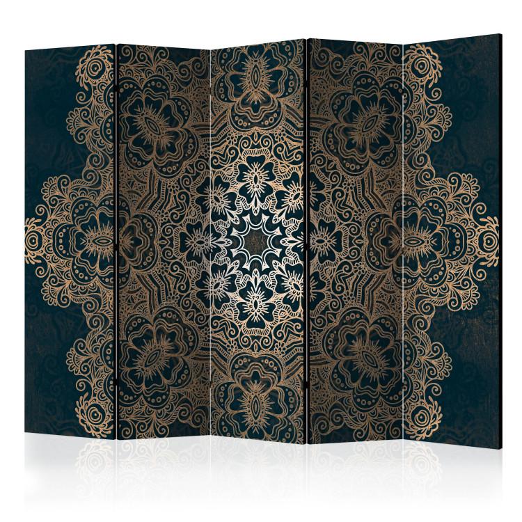 Room Divider Intricate Design II (5-piece) - golden oriental Mandala in black