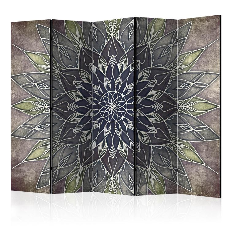 Room Divider Imperial Pattern II (5-piece) - silver Mandala from the Far East