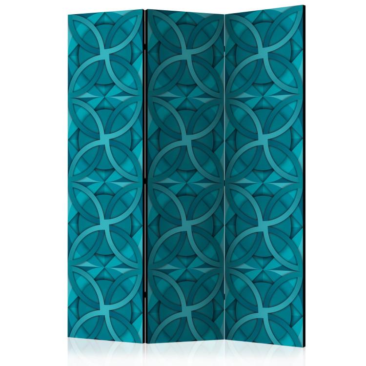 Room Divider Turquoise Geometry (3-piece) - geometric modern abstraction