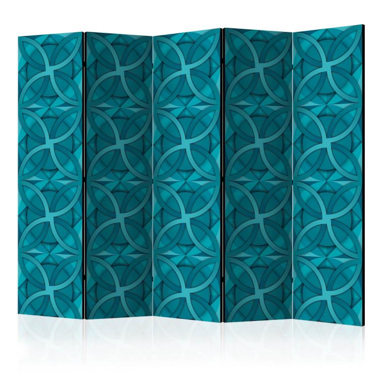 Room Divider Turquoise Geometry II (5-piece) - emerald geometric background