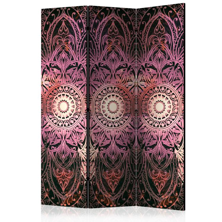 Room Divider Harmony of Detail (3-piece) - oriental Mandala in shades of pink
