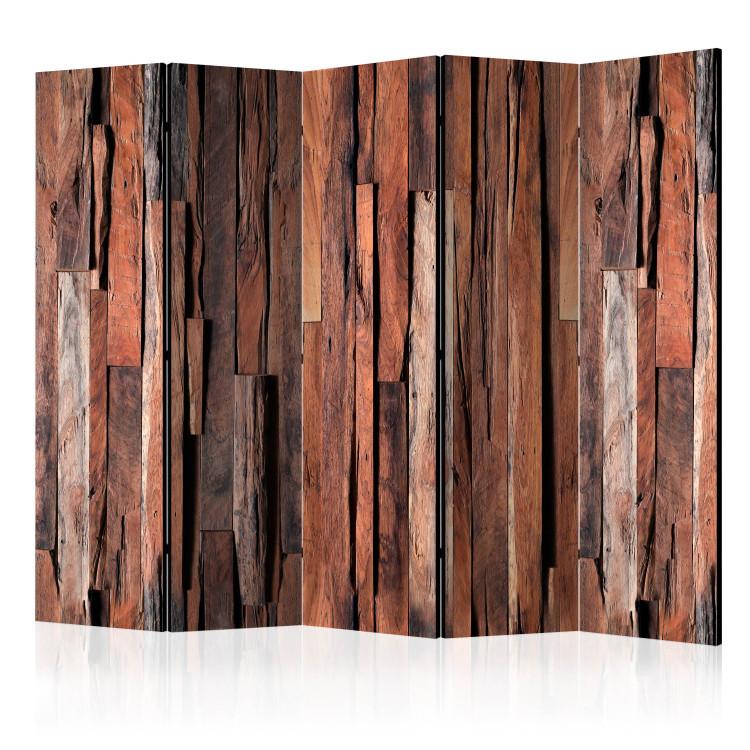 Room Divider Honeyed Planks II (5-piece) - pattern with texture of brown wood