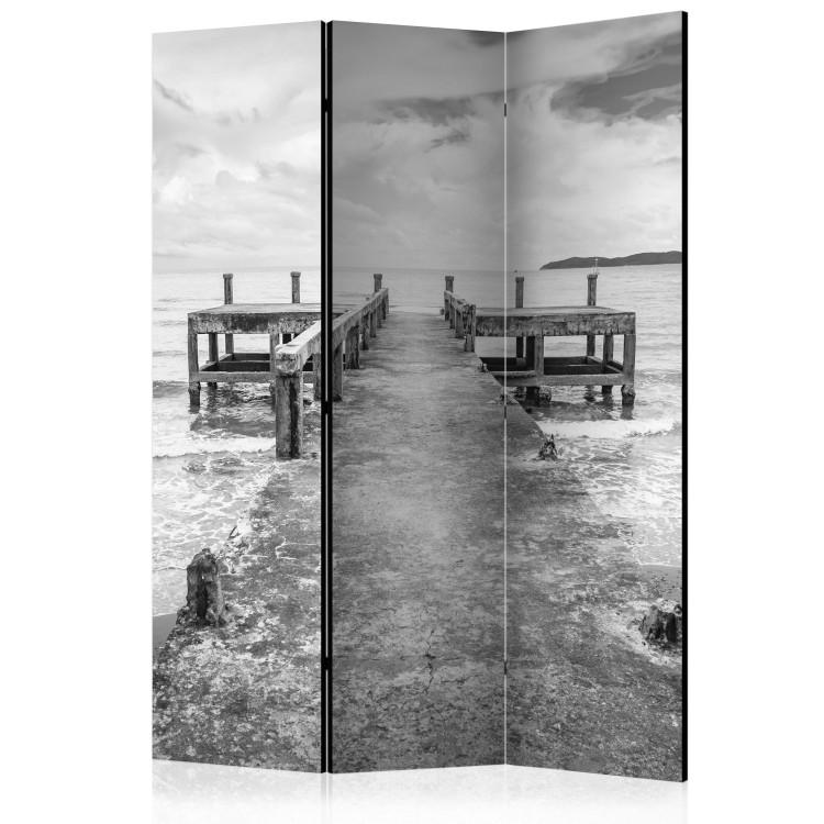 Room Divider Concrete Pier (3-piece) - black and white seascape