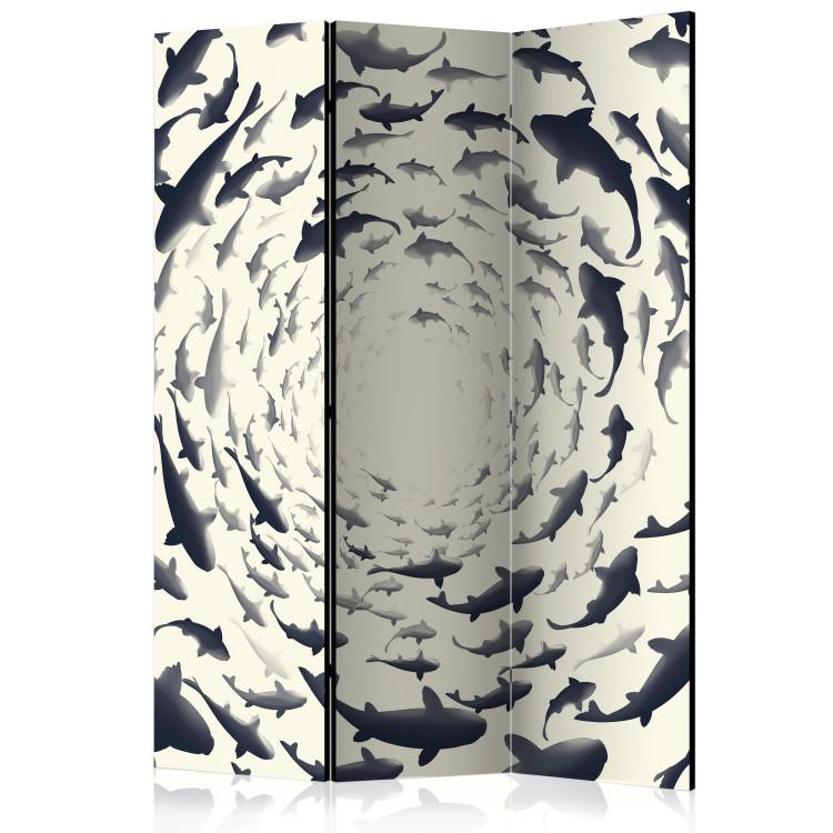 Room Divider Fishy Whirl (3-piece) - swirl of marine animals on a light background