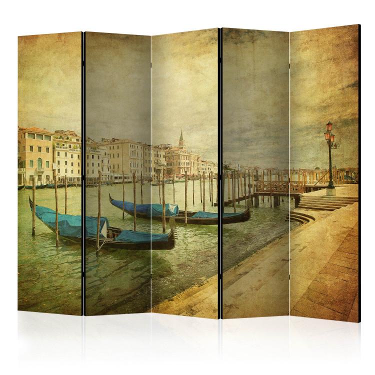 Room Divider Time Travel II (3-piece) - Venetian boats against architecture backdrop