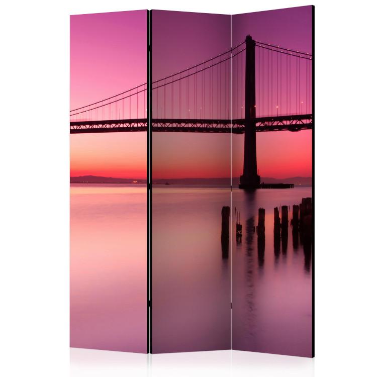 Room Divider Purple Evening (3-piece) - picturesque sunset over a bridge