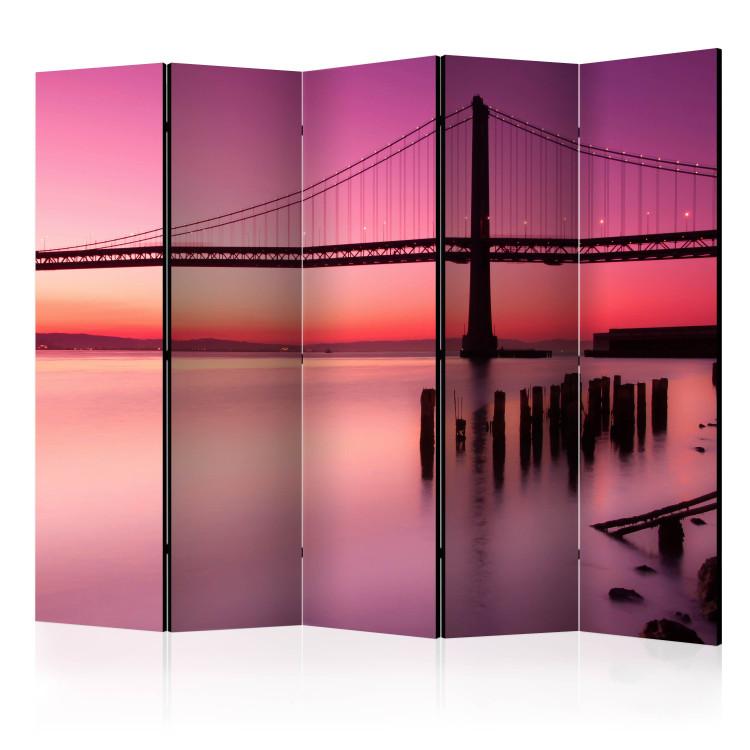 Room Divider Purple Evening II (5-piece) - bridge and picturesque sunset