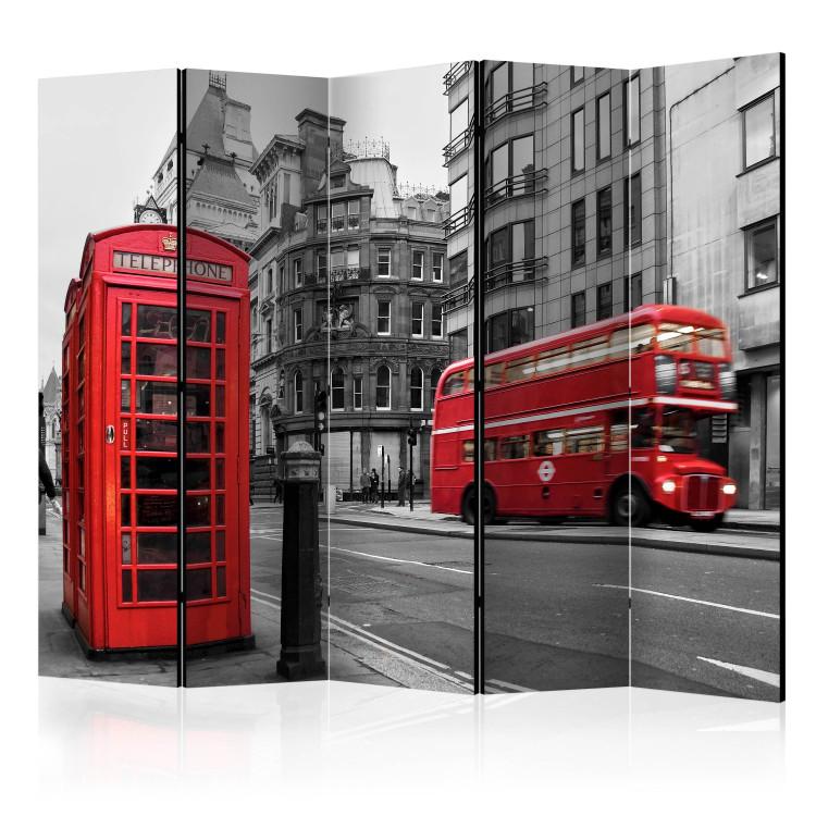 Room Divider Icons of London II (5-piece) - red bus and telephone booth