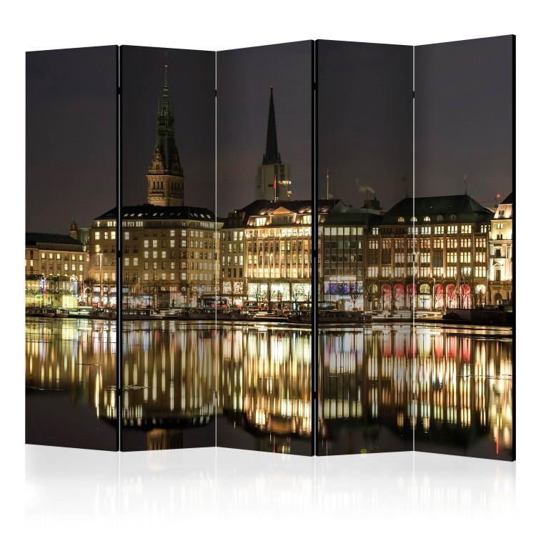 Room Divider Night in Hamburg II (5-piece) - German architecture after dark