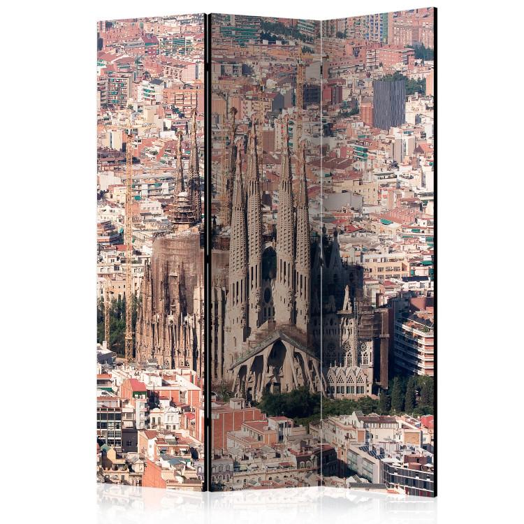 Room Divider Heart of Barcelona (3-piece) - Sagrada Familia against architectural backdrop