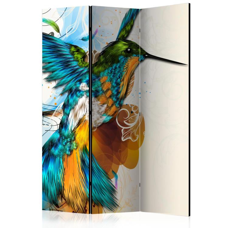 Room Divider Bird's Music (3-piece) - colorful fantasy with a hummingbird against the sky