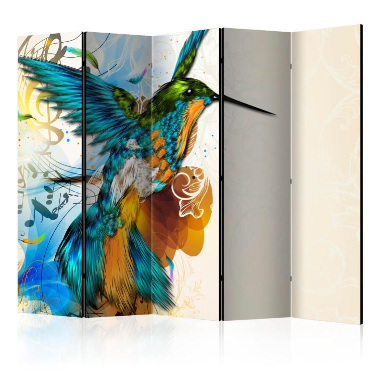 Room Divider Bird's Music II (5-piece) - colorful bird amidst colorful nature