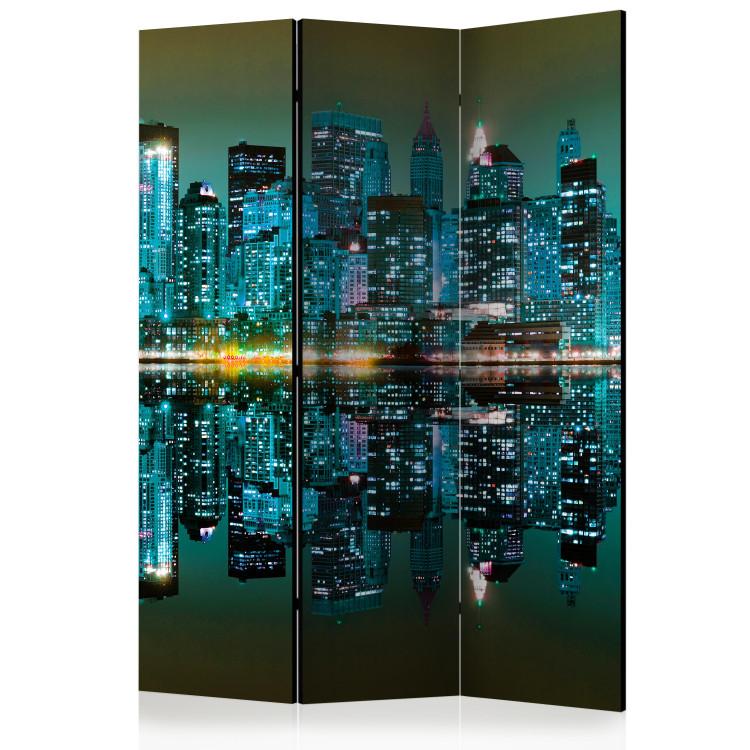 Room Divider Gold Reflections - NYC (3-piece) - city skyline against the night sky