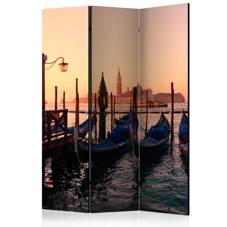 Room Divider Into the Unknown with a Gondola (3-piece) - Venetian boats and sunset