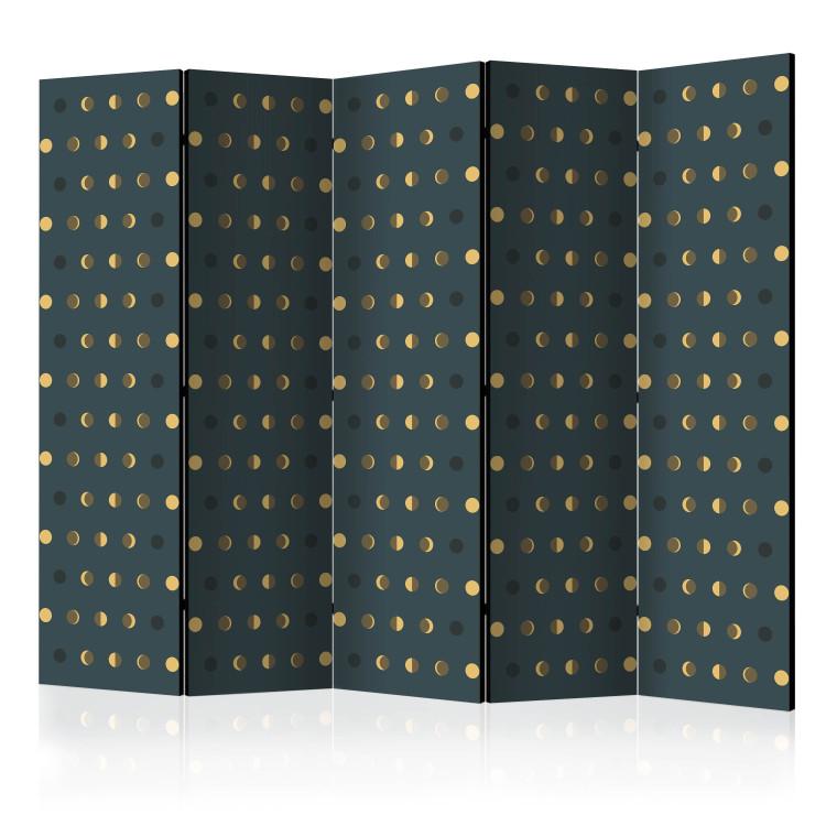 Room Divider Polka Dots II (5-piece) - golden dots pattern on a dark background