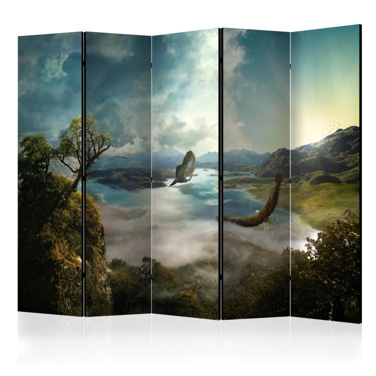 Room Divider Flight Over the Lake II (5-piece) - view of birds flying over the mountains