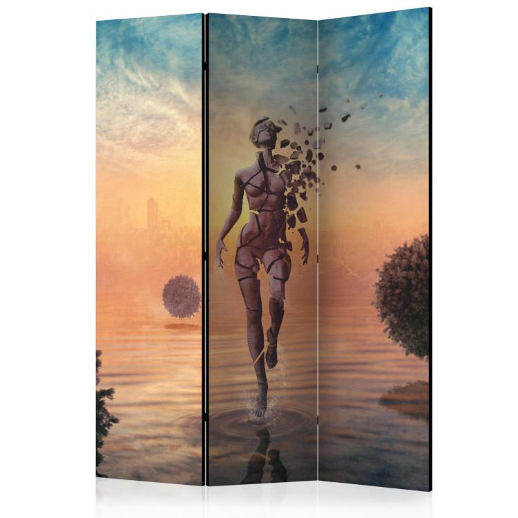 Room Divider Walk on Water (3-piece) - abstraction with water and a woman's silhouette