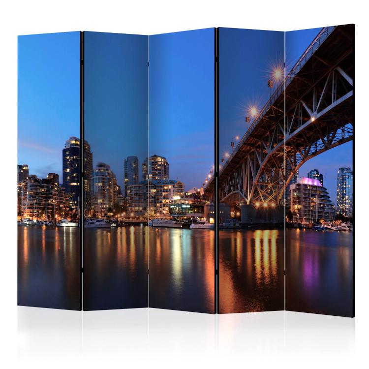 Room Divider City Lights II (5-piece) - bridge and skyscrapers against the night sky