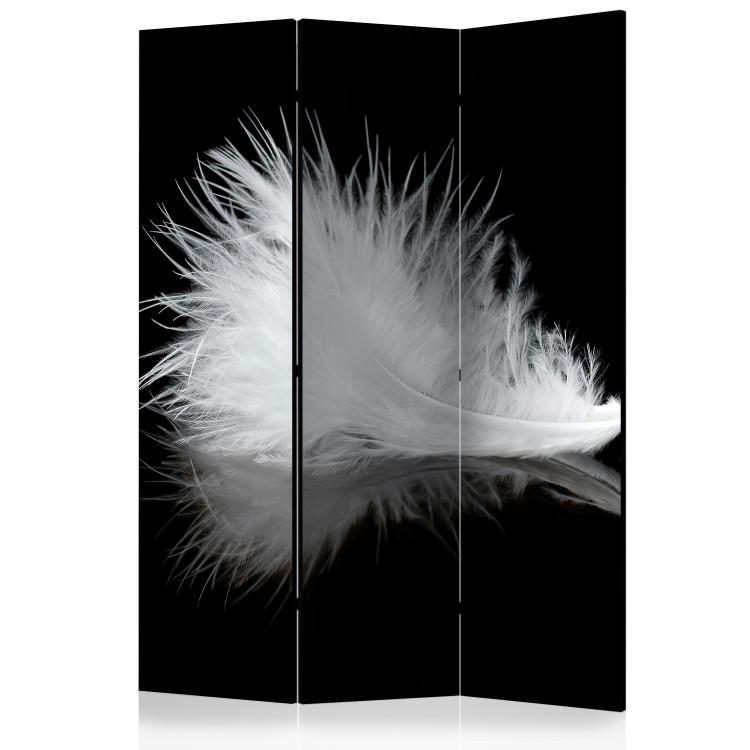 Room Divider Fleeting Moment (3-piece) - delicate white feather amidst blackness