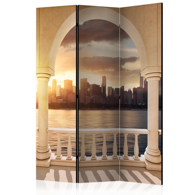 Room Divider Dream of New York (3-piece) - river and city seen from behind columns