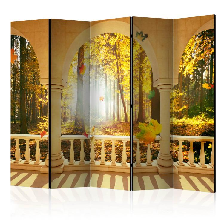 Room Divider Dream of the Autumn Forest II (5-piece) - warm landscape amidst nature