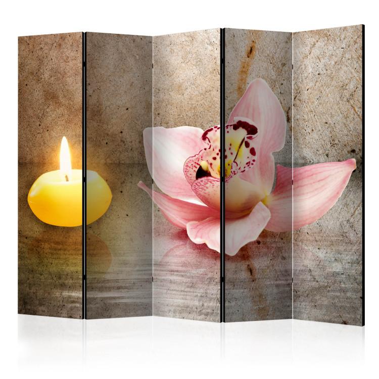 Room Divider Romantic Evening II (5-piece) - pink orchid on a beige background