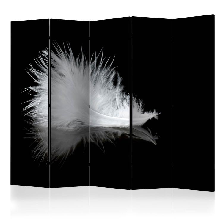 Room Divider Fleeting Moment II (5-piece) - black and white composition with a feather
