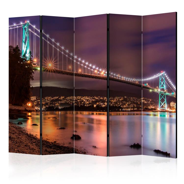Room Divider Moonlight over the City II (5-piece) - urban architecture and bridge at night