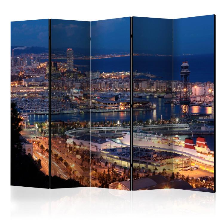 Room Divider Illuminated Barcelona II (5-piece) - cityscape from a bird's eye view
