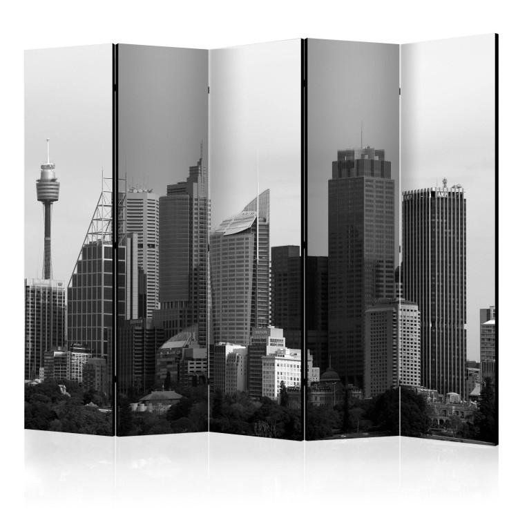 Room Divider Sydney Skyscrapers II (5-piece) - black and white frame with architecture