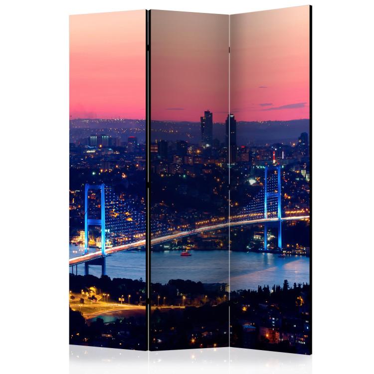 Room Divider Bosphorus Bridge (3-piece) - tall skyscrapers and pink sunset