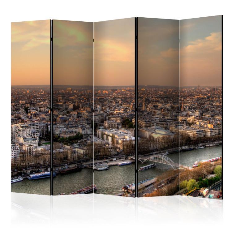 Room Divider Barges on the Seine II (5-piece) - Paris against morning sky