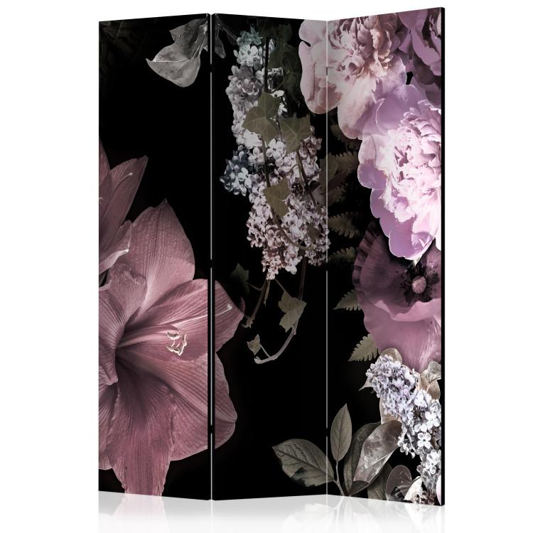 Room Divider Flowers from the Past (3-piece) - colorful flowers and leaves in black