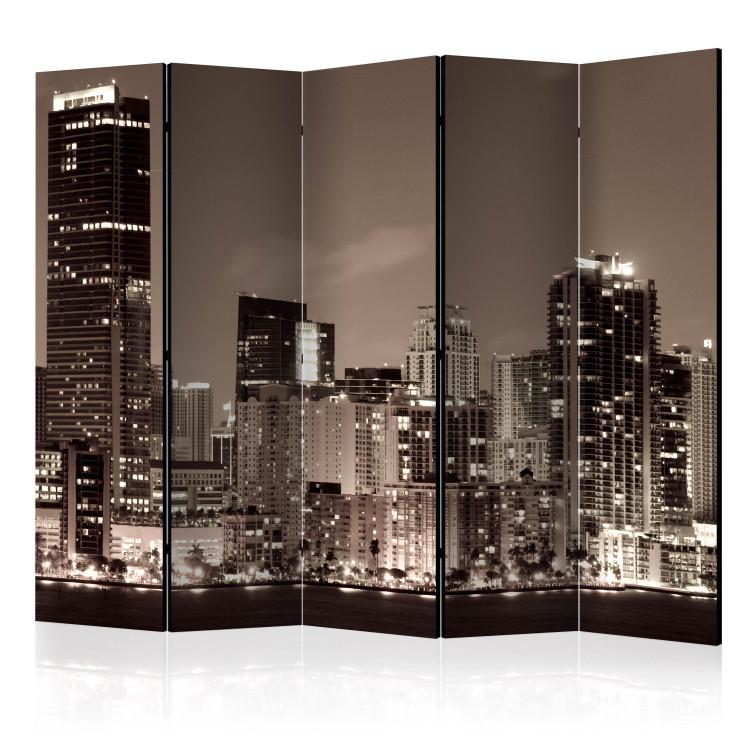 Room Divider Miami in Sepia II (5-piece) - panoramic view of a large city at night