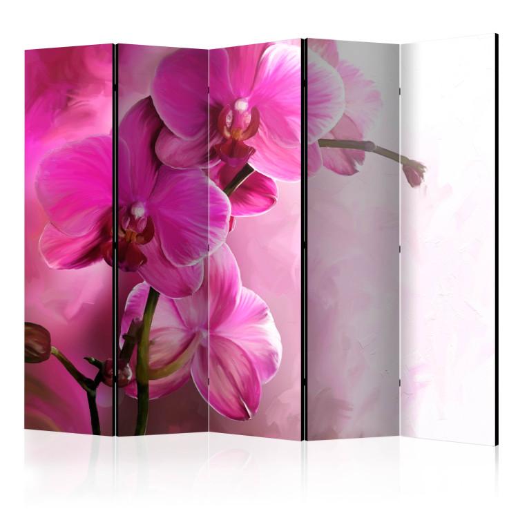 Room Divider Pink Orchid II (5-piece) - blooming flowers on a light pink background