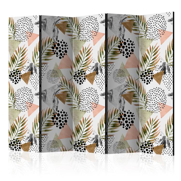 Room Divider Tropical Geometry II (5-piece) - colorful composition with palm trees