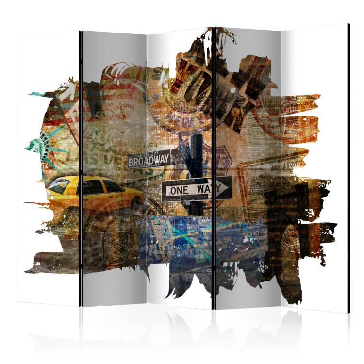 Room Divider New York Collage II (5-piece) - collage of road signs and cars