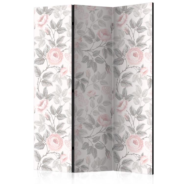Room Divider Watercolor Roses (3-piece) - pink flowers and leaves on a light background