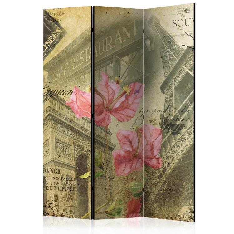 Room Divider Bonjour Paris! (3-piece) - urban collage with Eiffel Tower and flowers