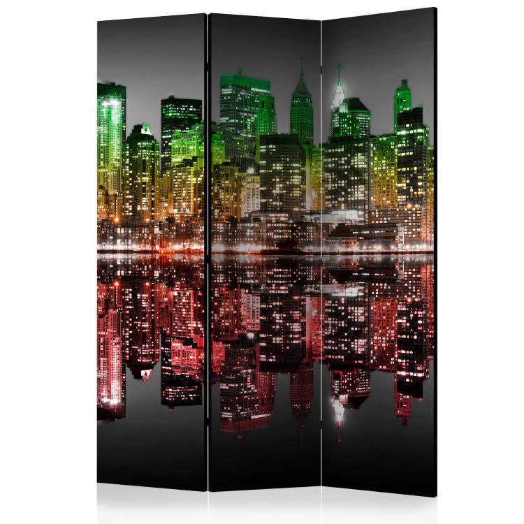 Room Divider Reggae - New York (3-piece) - colorful skyscrapers at night