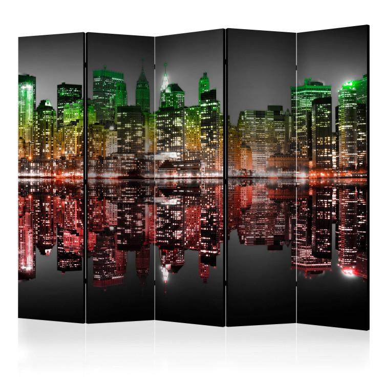 Room Divider Reggae - New York II (5-piece) - nocturnal landscape of a colorful city