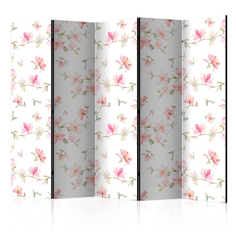 Room Divider Fresh Magnolias II (5-piece) - delicate pattern of pastel flowers
