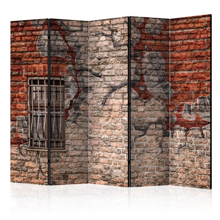 Room Divider Break the Wall II (5-piece) - artistic urban mural with bricks