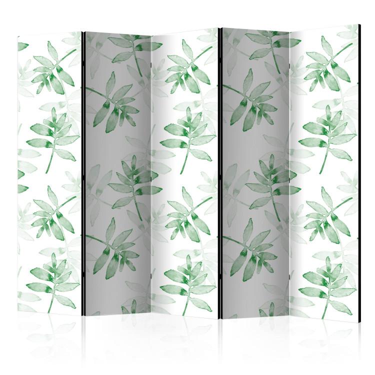 Room Divider Watercolor Branches II (5-piece) - tropical leaves on a light background