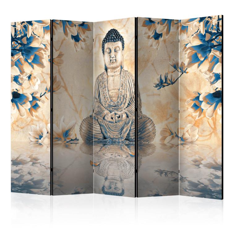 Room Divider Buddha of Prosperity II (5-piece) - statue and magnolias in Zen style