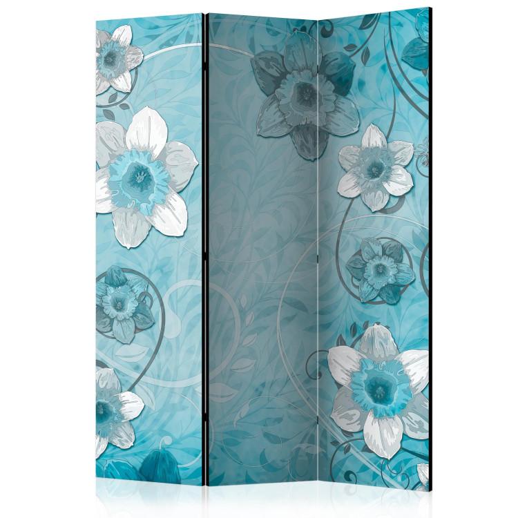 Room Divider Scent of Spring (3-piece) - blue abstraction with plant motif