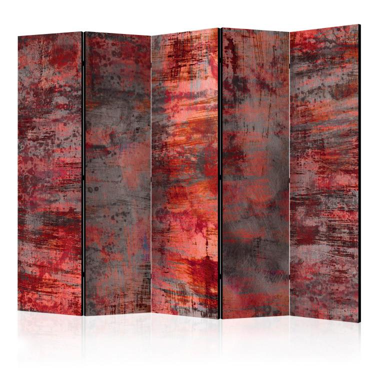 Room Divider Red Metal II (5-piece) - irregular texture in red