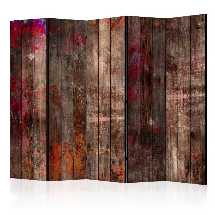 Room Divider Stained Wood II (5-piece) - colorful spots on a background of planks